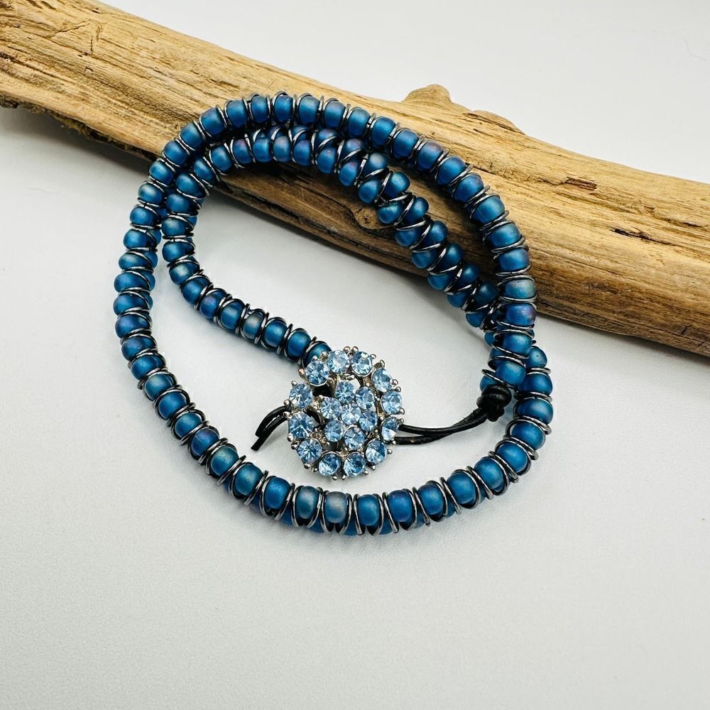 Beaded Rhinestone Charm Wrap Bracelet